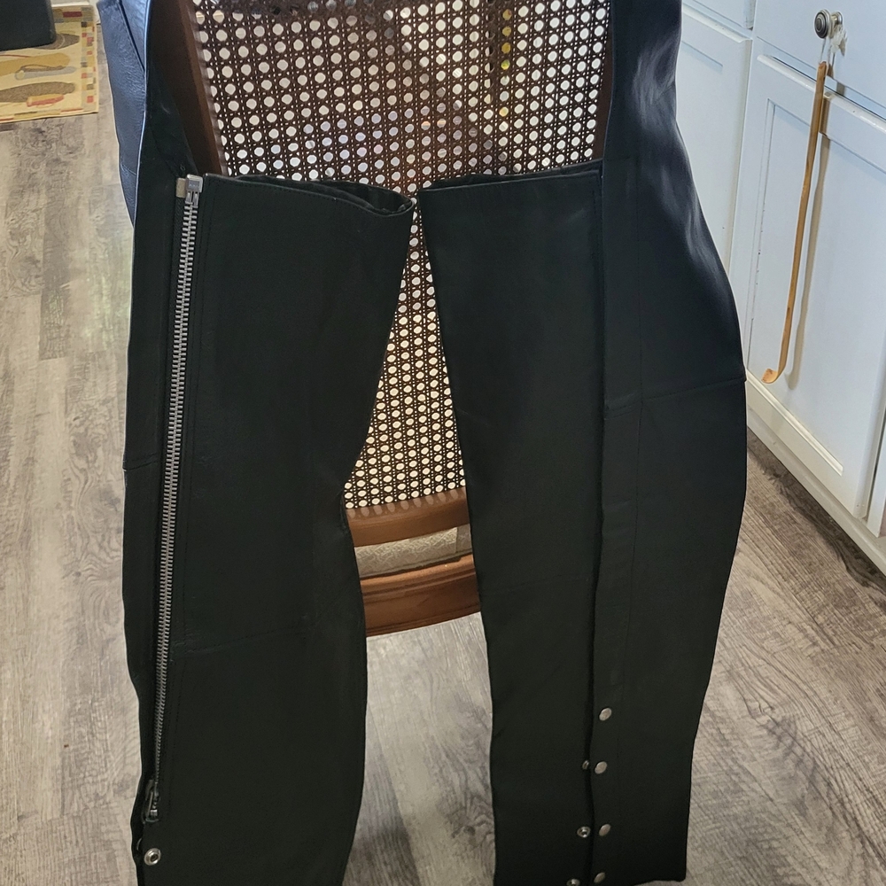 Black Leather Chaps with Zipper and Snap Closures